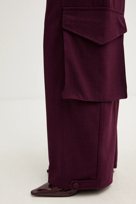 Haveone spodnie damskie kolor bordowy proste high waist PSO-P040