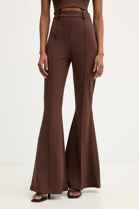 Haveone spodnie damskie kolor brązowy dzwony high waist PMI-P074