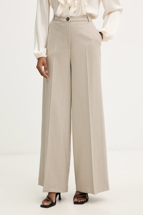 Haveone spodnie damskie kolor beżowy szerokie high waist PGE-P065