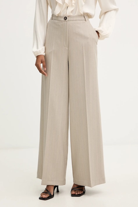 Haveone pantaloni culoarea bej, lat, high waist, PGE-P065