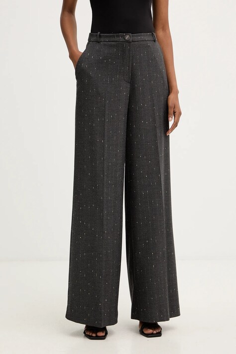 Haveone spodnie damskie kolor szary szerokie high waist PGE-P065