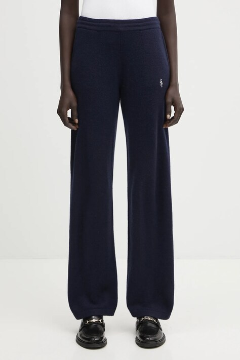 Sporty & Rich spodnie wełniane SRC Cashmere damskie kolor granatowy szerokie high waist PA02764302BL106