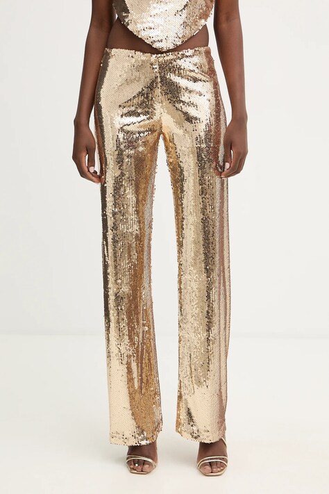 Haveone spodnie damskie kolor złoty szerokie high waist PGE-P259