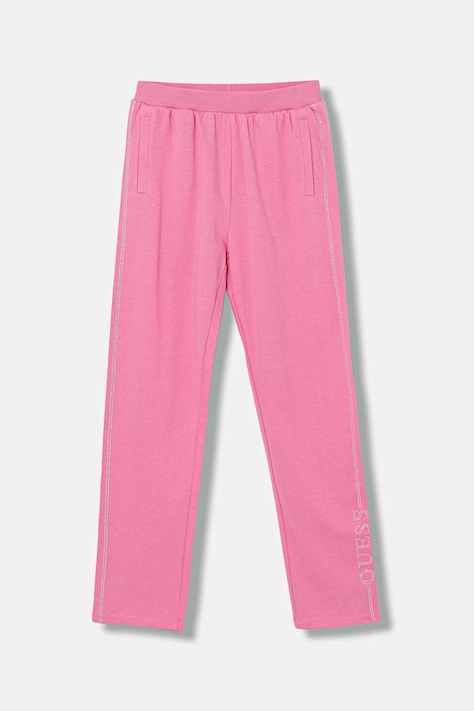 Dětské bavlněné tepláky Guess růžová barva, s aplikací, J5YQ12 KA6R4