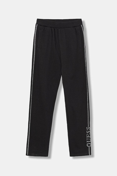 Detské bavlnené tepláky Guess čierna farba, s nášivkou, J5YQ12 KA6R4