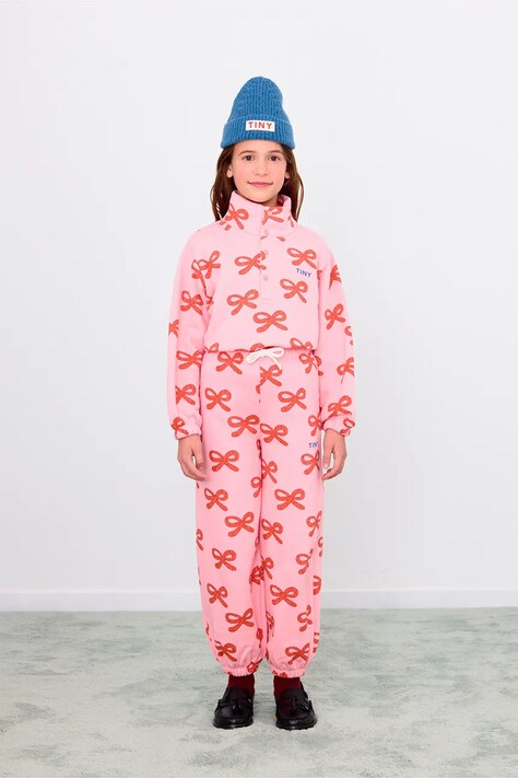 Tinycottons spodnie dresowe bawełniane dziecięce WORMS SWEATPANT kolor różowy wzorzyste AW25-076