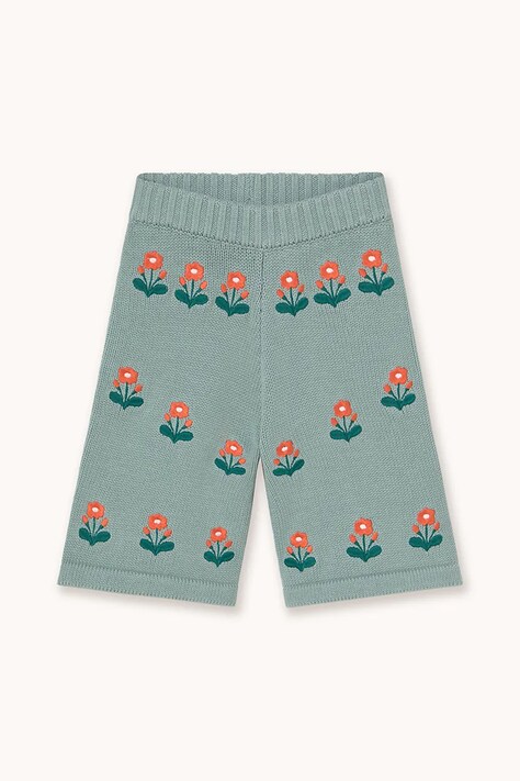 Tinycottons spodnie niemowlęce FLOWERS BABY KNITTED PANT kolor niebieski AW25-104