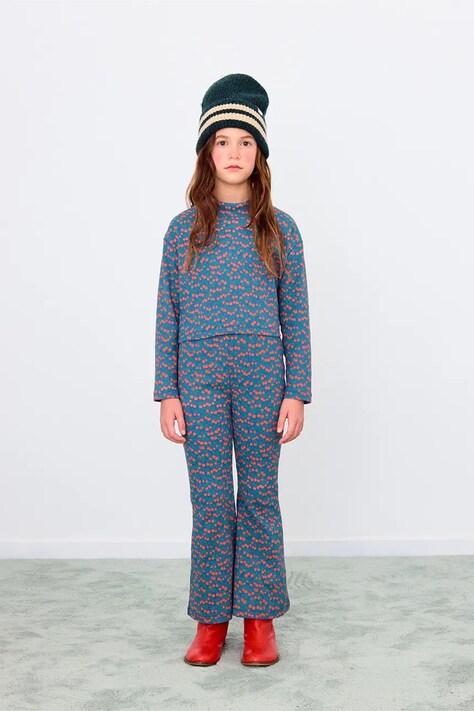 Tinycottons spodnie dziecięce MINI APPLES RIB PANT kolor niebieski wzorzyste AW25-229