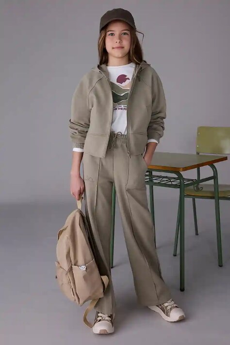 Mayoral pantaloni copii wide leg culoarea verde, 7579