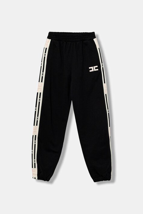 Elisabetta Franchi pantaloni de trening din bumbac pentru copii culoarea negru, cu imprimeu, EFPA298.0.FF002