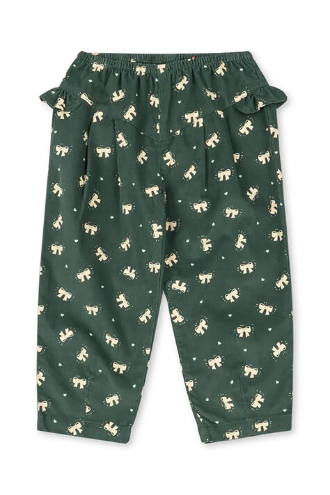 Konges Sløjd spodnie bawełniane dziecięce AVERY FRILL PANTS GOTS kolor zielony wzorzyste KS104201