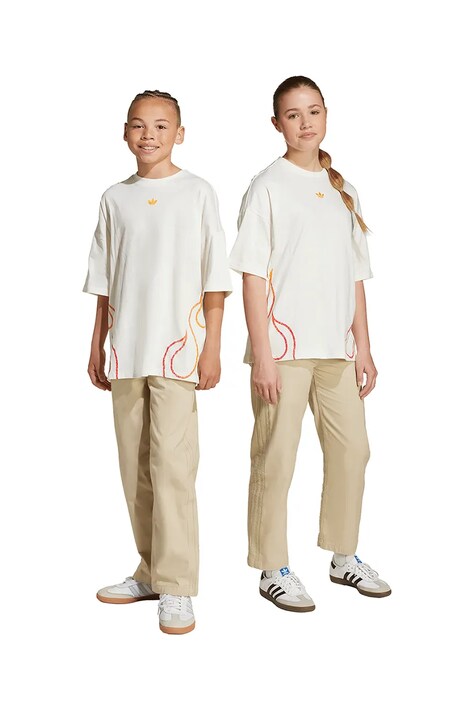 adidas Originals spodnie bawełniane dziecięce kolor beżowy gładkie JY2746