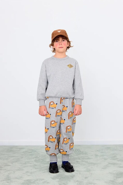 Tinycottons spodnie dresowe bawełniane dziecięce DOGS SWEATPANT kolor szary wzorzyste AW25-068