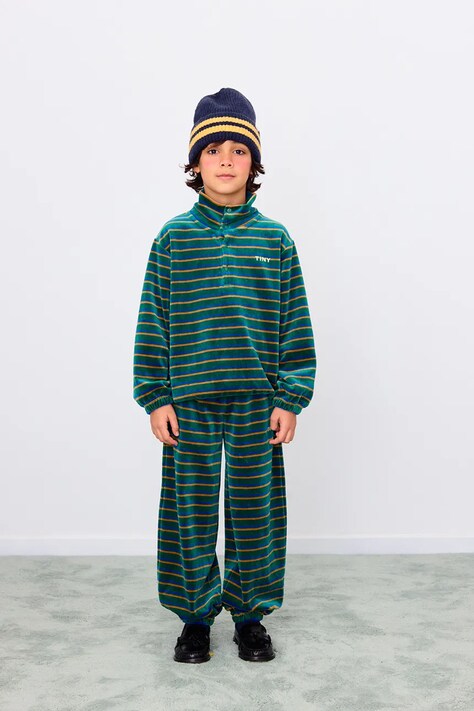 Tinycottons spodnie dresowe bawełniane dziecięce DUO STRIPES SWEATPANT kolor zielony wzorzyste AW25-252