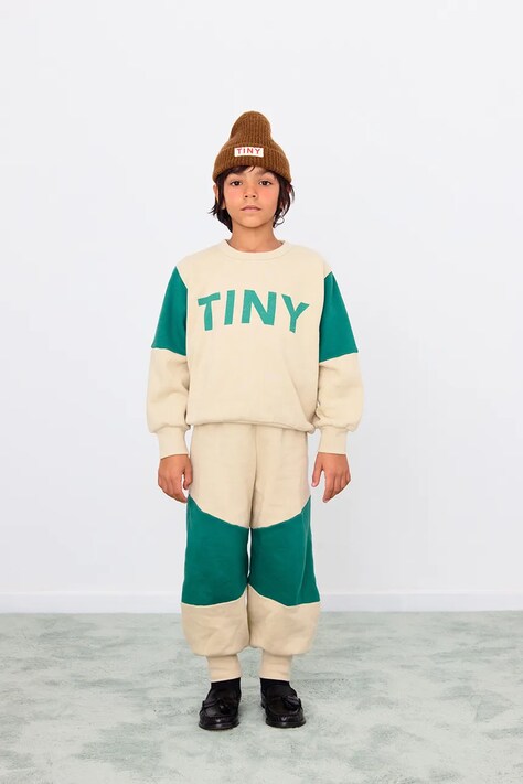 Tinycottons spodnie bawełniane dziecięce TINY COLOR BLOCK SWEATPANT kolor brązowy gładkie AW25-275