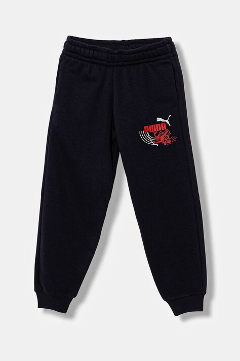 Puma spodnie dresowe dziecięce LITTLE RUNNERS Sweatpants TR PS kolor granatowy z nadrukiem 688479