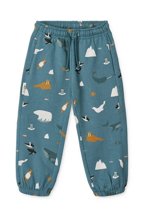 Liewood spodnie dresowe bawełniane dziecięce Arlo Printed Sweatpants kolor niebieski wzorzyste LW20074