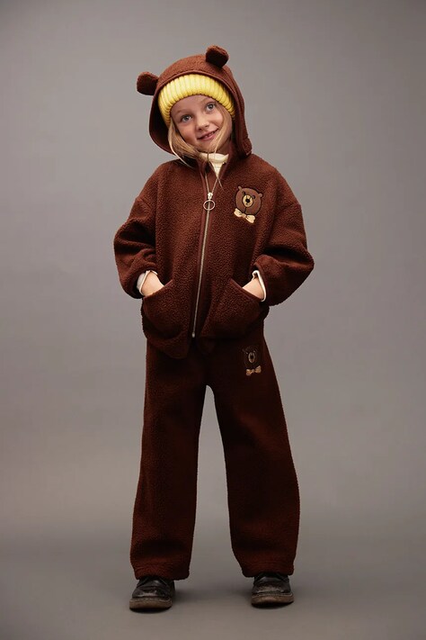 Mini Rodini spodnie dresowe dziecięce Bear kolor brązowy z aplikacją 25710125