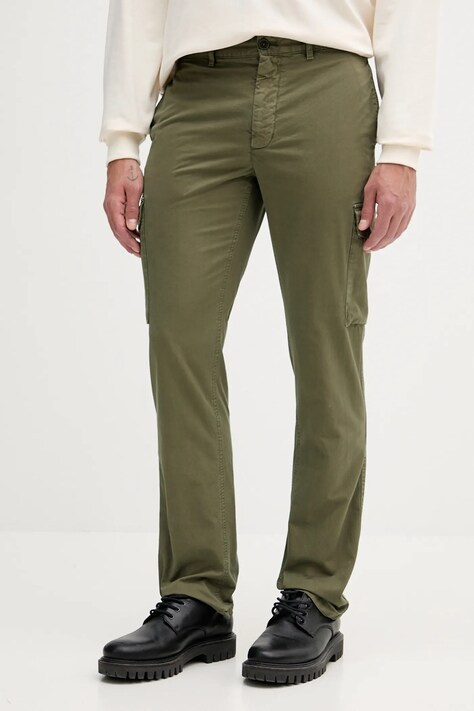 Tommy Hilfiger pantaloni de bumbac culoarea verde, drept, MW0MW39695