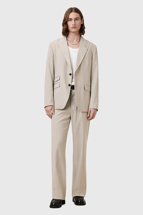 AllSaints pantaloni din lână GALLOW culoarea bej, drept, M022QC
