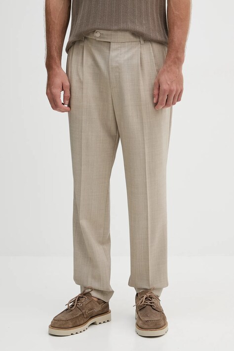 BOSS spodnie wełniane kolor beżowy w fasonie chinos 50545822