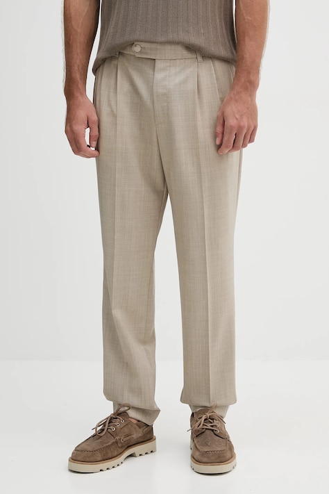 BOSS pantaloni de lână culoarea bej, cu fason chinos, 50545822