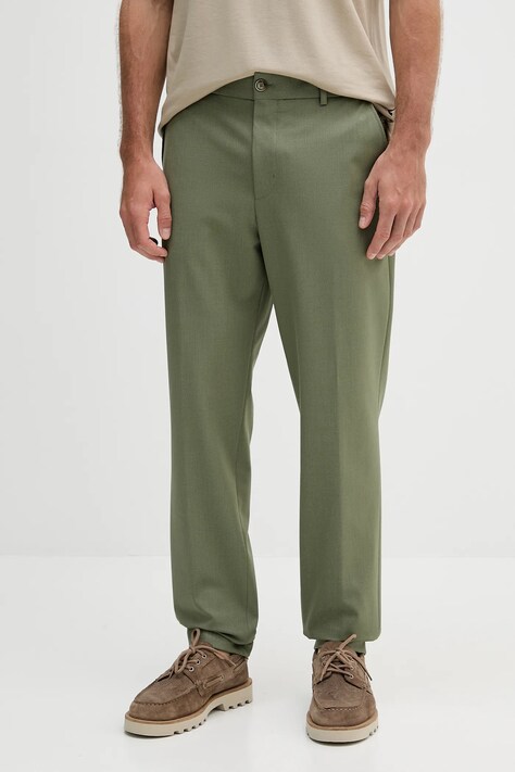 BOSS spodnie z domieszką wełny męskie kolor zielony w fasonie chinos 50546063