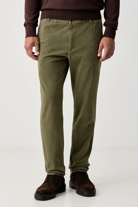 BOSS Nohavice chinos pánske bavlnené s elastanom H-Kane1 zelené regular waist 50543304