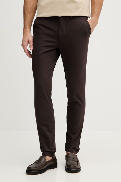 BOSS spodnie P-Kaiton1-Zip męskie kolor brązowy w fasonie chinos 50543945