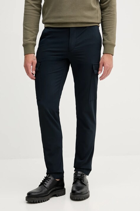 BOSS pantaloni culoarea bleumarin, mulata, 50546916