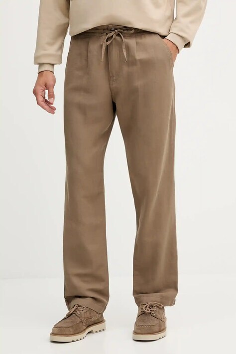 Παντελόνι με λινό Guess ανδρικά, χρώμα: καφέ, M5YB77 WHC00