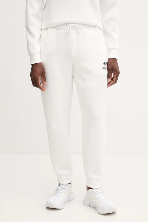 Guess pantaloni de trening RYOTA culoarea alb, cu imprimeu, Z5BB00 KCNS2