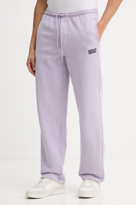 American Vintage spodnie dresowe bawełniane męskie kolor fioletowy z nadrukiem MPLI05B