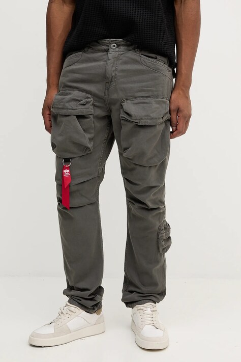 Alpha Industries spodnie bawełniane męskie kolor szary w fasonie cargo 148207.684