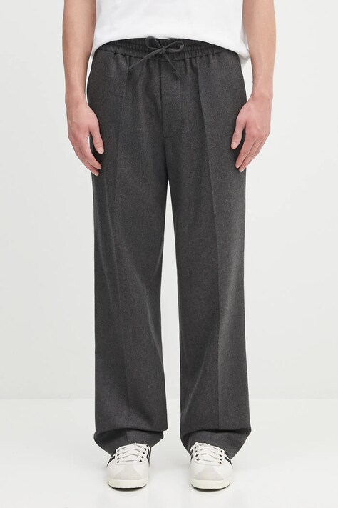 Drôle de Monsieur spodnie wełniane Le Pantalon ...lastiquE Flanelle męskie kolor szary proste H.BP191.WV008