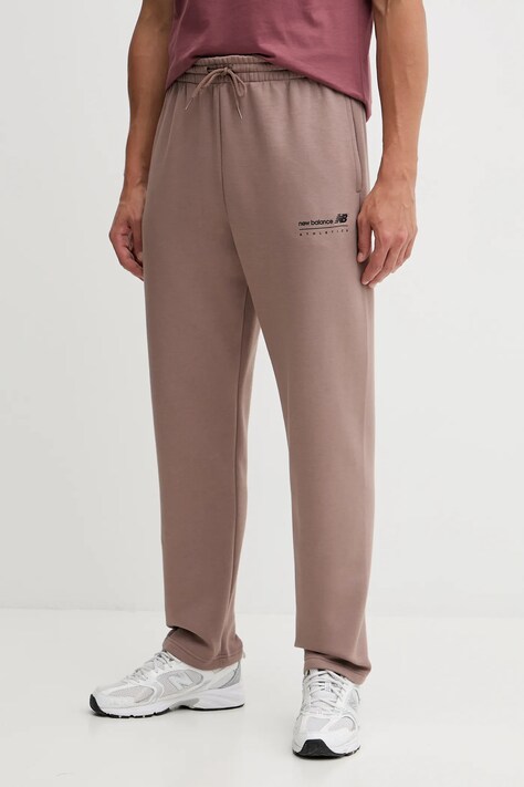 New Balance spodnie dresowe męskie kolor brązowy gładkie MP53508EAS