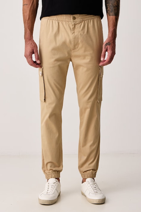 Calvin Klein Jeans Nohavice cargo pánske bavlnené s elastanom béžové regular waist LV04RD608G