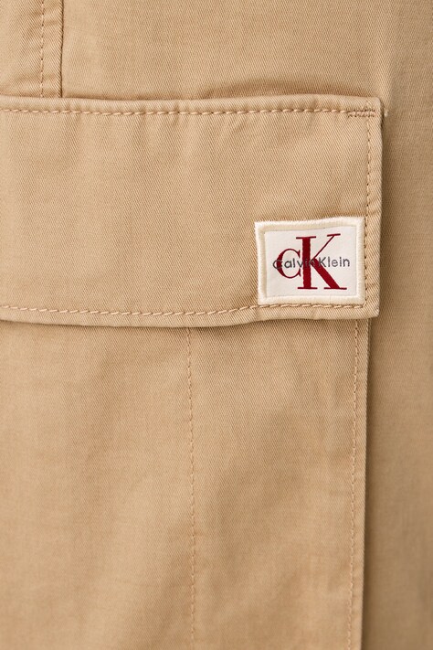 Calvin Klein Jeans Spodnie cargo męskie bawełniane z elastanem beżowe regular waist LV04RD608G