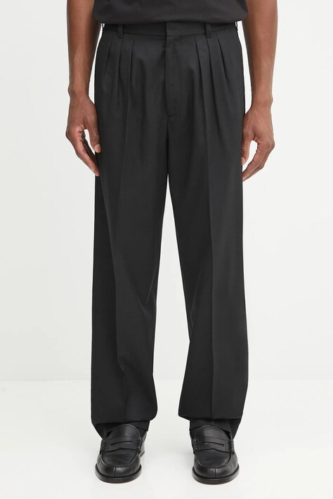 Kenzo spodnie wełniane Weave Pleated Tailored męskie kolor czarny proste FF65PA2149ID