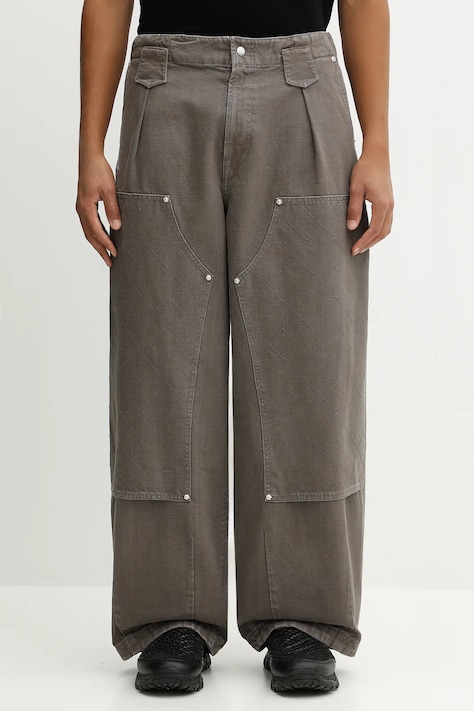 Kenzo pantaloni in cotone Double Knee Pant uomo colore marrone FF65PA2469GU