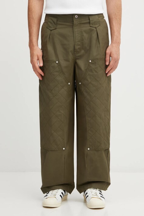 Kenzo spodnie bawełniane Weave Double Knee Pant męskie kolor zielony w fasonie chinos FF65PA2469HD