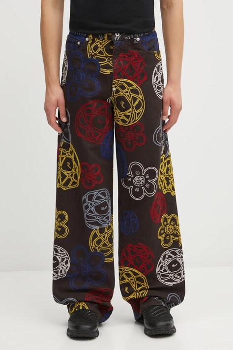 Bavlněné kalhoty Kenzo Futura Turn Up Wide Fit pánské, hnědá barva, FF65PA3839G2
