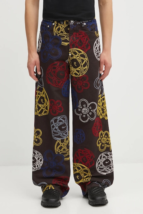 Kenzo pantaloni in cotone Futura Turn Up Wide Fit uomo colore marrone FF65PA3839G2