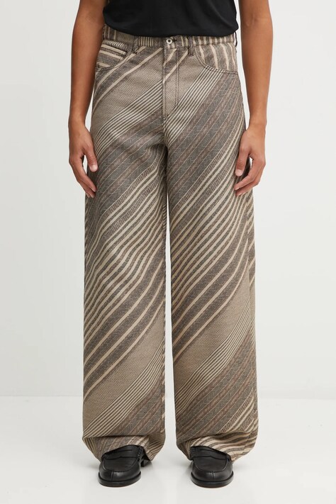 Kenzo spodnie z dodatkiem wełny Diagonal Stripe Turn Up Wide Fit męskie kolor beżowy proste FF65PA3839IO