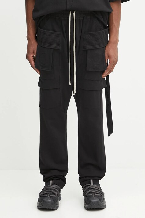 Rick Owens DRKSHDW spodnie bawełniane Creatch Cargo Drawstring męskie kolor czarny gładkie DU02E7376.RIG