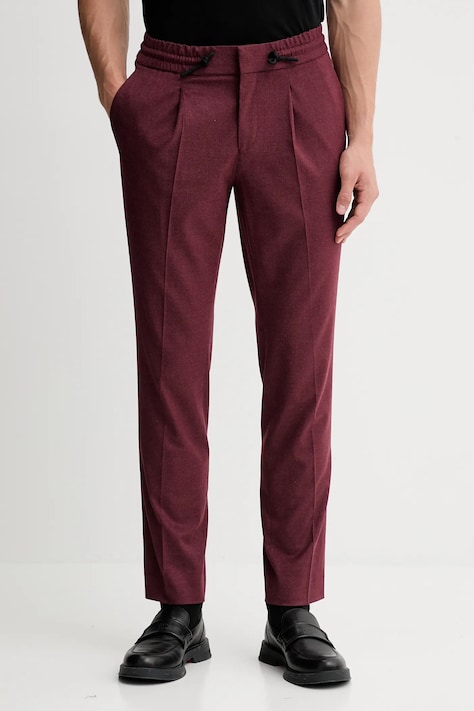HUGO pantaloni din lână culoarea bordo, mulată, 50547312