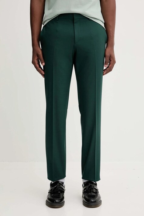 HUGO pantaloni cu lână culoarea verde, mulată, 50547336
