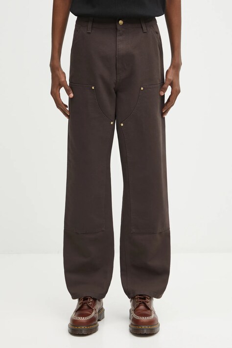Carhartt WIP spodnie bawełniane Double Knee Pant męskie kolor brązowy proste I031501.4702