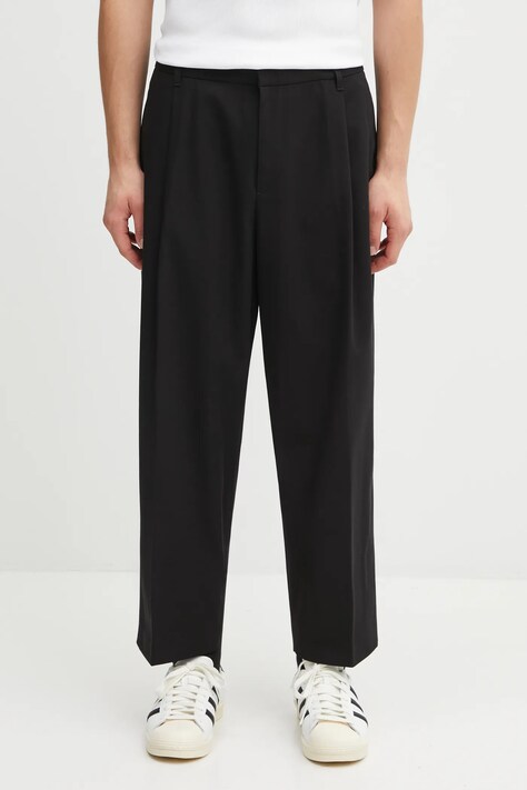 Maison Kitsuné spodnie bawełniane Cropped Pleated męskie kolor czarny proste PM01123WT3019