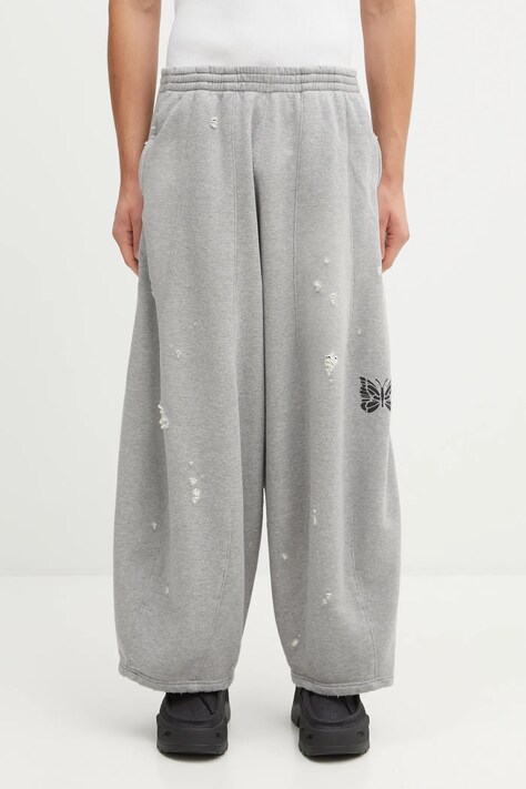Needles spodnie dresowe bawełniane Deconstructed męskie kolor szary z nadrukiem RW337